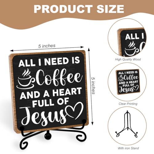 Toerifer Coffee Lover Gifts, Table Sign, Christian Decor, Rustic Wooden, 5x5 Inches - style: coffee sign 07