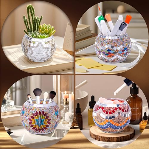 Rancco Handmade Mosaic Glass Tealight Candle Holder Set - 4 Pack with 10.5 oz Long-Lasting Soy Wax Scented Candles - Perfect Aromatherapy Gifts for Women, Moms, Birthdays, Spa Days, and Christmas - color: CC Multi-color