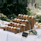 HBlife 2 Set Widened Acacia Wood Display Risers for Vendor Events, Stackable Modular Cupcake Stand Buffet Risers, Dessert Table Display Set, Tiered Display Shelves for Perfume/Figures/Collectibles