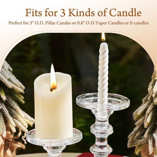 CHILL RECIPE Glass Candle Holder Set of 3, Big Heavy Tall Crystal Candlestick Holder for Pillar Candles Taper Candles, Christmas Decoration Wedding Table Dinning Church Centerpiece - color: Clear