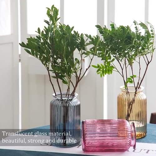 OFFIDIX Glass Vase,7.3 * 4.3in Vertical Line Geometric Faceted Design Flower Vase - color: Wine Red