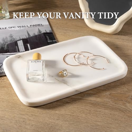 Koville Marble Tray, 12"x8" Marble Vanity Tray for Countertop Bathroom Kitchen Dresser, Decorative Catchall Trays for Perfume Jewelry, Rectangular Stone Serving Tray(Oriental Calacatta - color: Oriental Calacatta