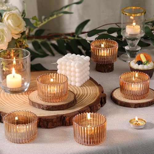 HAVITI 24 Pcs Large Tea Light Holders, Gold Glass Candle Holders, Votive Candle Holders for Table Centerpiece Wedding Table Decor - color: Gold