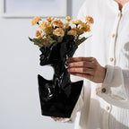 Face Vases with Earrings - Black Ceramic Art Vase, H 9.2 Inch, Glossy Finish, Female Modern Cool Vase for Flowers, Office Dining Table Home Ornaments - color: Black