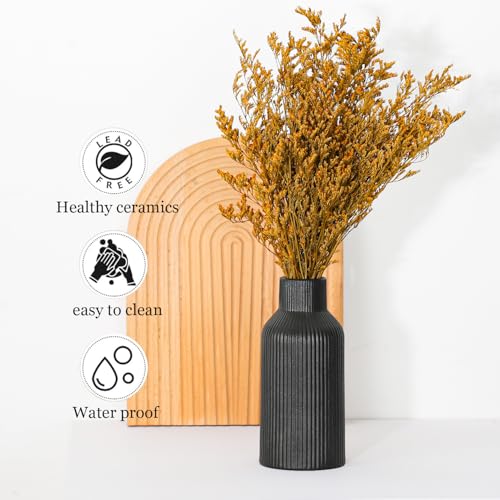 Bohemian Black Ceramic Vase - for Pampas Grass, Mantel, Bookshelf, Entryway and Living Room Decor (Black, 7in) - color: Black, size: 7in