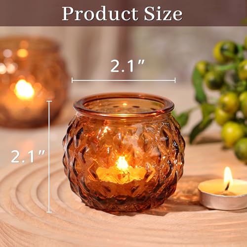 DARJEN Amber Votive Candle Holders Set of 24 - Round Glass Candle Holders for Table Centerpiece, Tea Lights for Home & Vintage Wedding Decorations - color: Amber