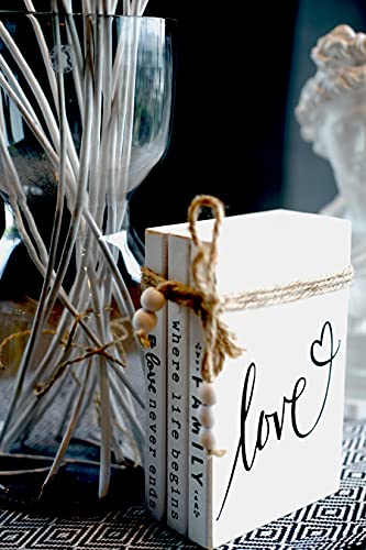LIVDUCOT Wooden Decorative Books Stack for Coffee Table Faux Book Stack for Decoration Love Family Where Life Begins Modern Farmhouse Decor White Book Decor for Shelf 7X 5.5X 2.5' - color: Family
