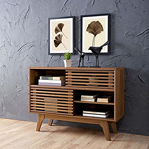 Modway Render Mid-Century Modern Two-Tier Display Stand in Walnut - color: Walnut