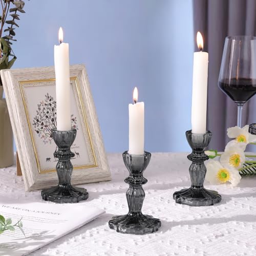 12pcs Taper Candle Holders, Black Candlestick Holders, Glass Candle Holder - Vintage Flower Design Candle Holders for Wedding, Home Decor, Halloween Decor (Black) - color: Black