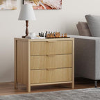 Fluted Nightstand, 23.7'' Wide Night Stand with 3 Drawers, Mid-Century Modern Bedside Table with Handles, Wood End Table for Bedroom, Oak - color: Oak