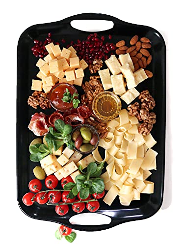 KAQAHIDO Large Melamine Serving Trays for Eating, 17.5’’ x 12’’ Serve Platter for Appetizer, Charcuterie, Food, Snack, Cupcakes, Dessert, BPA-Free, Dishwasher Safe Tray, Set of 2, Black - color: Black