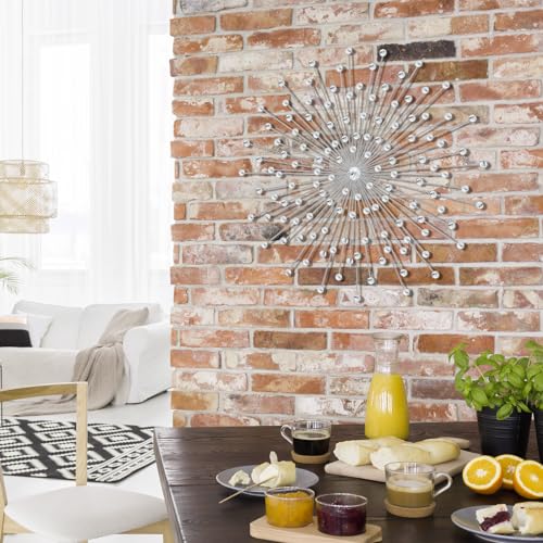 Blulu Silver Crystal Sunburst Wall Decor Large Rhinestones Metal Burst Bling Wall Art Home Decorative Sunburst Hanging Diamond Accents for Living Room Bedroom, 23.6 x 23.6 Inch