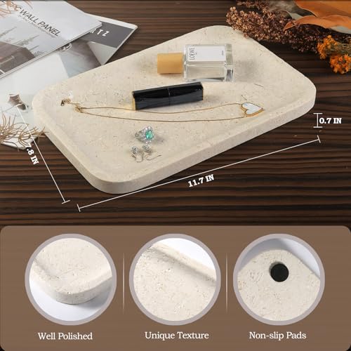 Koville Marble Vanity Tray, 12"x8" Marble Catchall Tray for Countertop Bathroom Kitchen Dresser, Rectangular Decorative Stone Tray for Jewelry Cosmetics Perfume Trinket(Brown) - color: Myra Beige