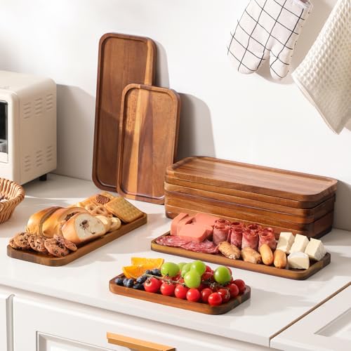 Small Solid Acacia Wood Serving Trays and Platters - Wooden Mini Charcuterie Boards, Rectangle Cheese Board for Food, Bathroom, Home Decor, Kitchen Counter,S,(10"x5.5", 1 Pack) - size: 10" x 5.5" x 0.6"