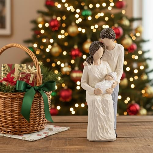 New Parents and Baby Figurines, Gifts for New Mom and Dad, Ideal for First Mothers Day, First Fathers Day, Hand Painted Sculpture, Resin, 8.7" H - style: Family of 3