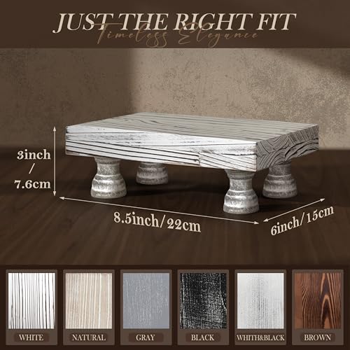 EOSAHR Boho Fir Wood Risers for Decor for Small Vanity - Decorative Risers Display Stand for Home Decor - Double as Plant Stand & Perfume Organizer (Distressed White, 8.5") - color: C-Distressed White