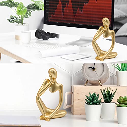 Gold Thinker Statue Decor, Modern Abstract Art Sculpture, Thinker Figurines Collectible Accents Decoration for Shelf Bookshelf Office Desktop Decor