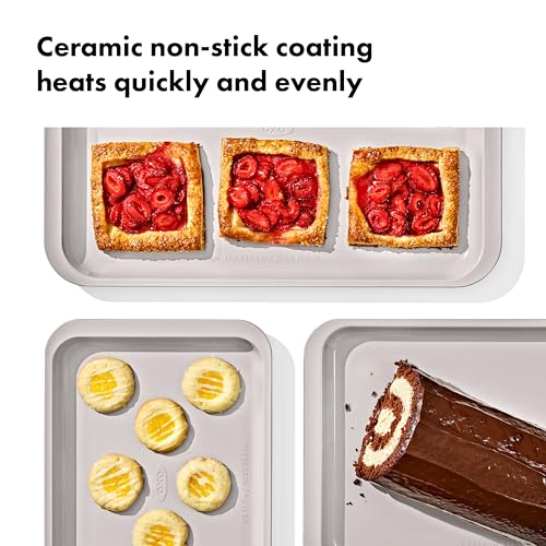 OXO Good Grips Non-Stick Pro Ceramic Coated Metal Bakeware 3-Piece Sheet Pan Set – Biscuit - color: Biscuit, size: 3-Piece Set