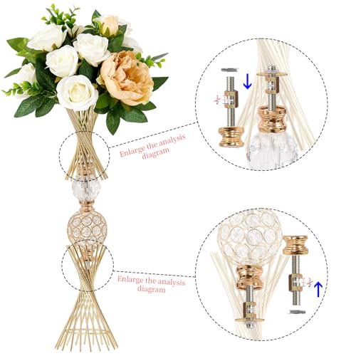 VIJIV Gold Vase for Wedding Centerpieces Table, 24" Tall Luxury Hourglass Metal Trumpet Vase for Flower Arrangement & Ostrich Feathers Holder, Perfect for Wedding Galas, Anniversary & Formal Events - size: Tall-23.7IN