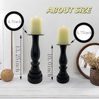 Black Worn Pillar Candle Holder - Rustic Wooden Farmhouse Candlestick Holders for - 2 Piece Set - color: Black-01