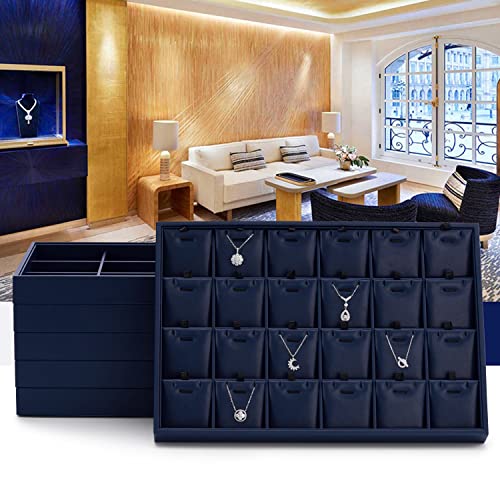 Oirlv Stackable 24 Gird Necklace Organizer Tray with Removable Jewelry Cards Necklace Pendant Jewelry Drawer Organizer - color: Blue, size: 24 Grid Tray with Inserts