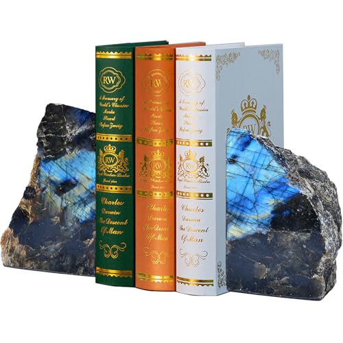 Blue Labradorite Bookends Heavy Duty Healing Crystal Stone Book Holders Decorative Book Ends Office Home Decor Small 1 Pair 4-6 Lbs - color: Labradorite, size: 4-6 pound