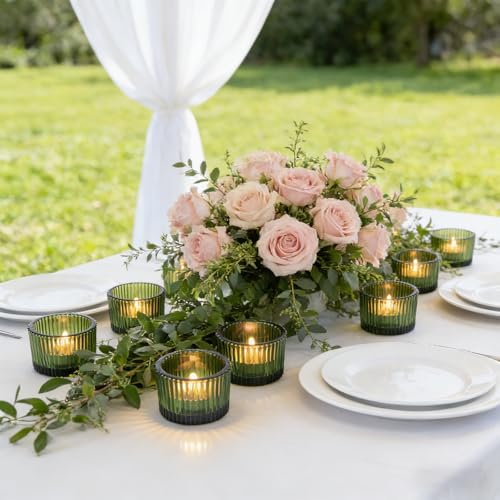 2pcs Votive Candle Holders Glass Tea Light Candle Holders Table Centerpiece for Wedding Birthday Valentine's Day (Green) - color: Green