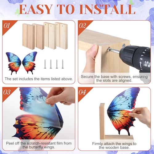 Decorative Butterfly Bookends Wooden Acrylic Butterflys Bookend Modern Bookshelf Decor Accent Book Stopper Decor for Home Farmhouse Shelves Office Lover Gift(Aglais Butterfly) - style: Aglais Butterfly