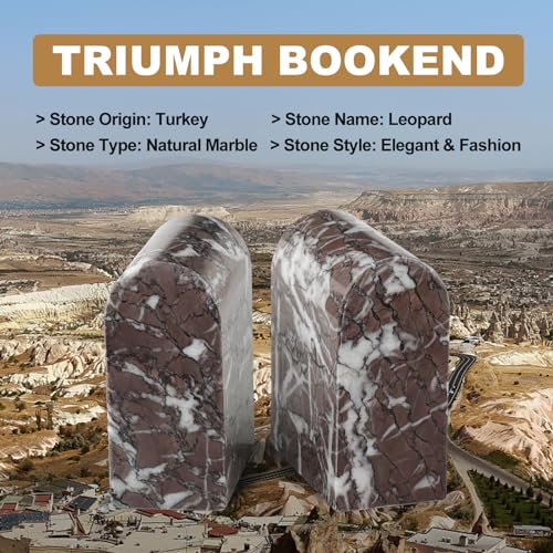 Koville Turkish Natural Marble Bookends for Shelves, Decorative Book Ends, 13lbs Heavy-Duty Marble Book Holders, Bookshelf Apartment Decor for Normal Books/CD/Video Games(Leopard) - color: Purple White Marble-leopard, size: 13lb
