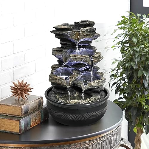15.7" High Rock Cascading Tabletop Fountain, Zen Meditation Indoor Waterfall Feature with LED Light for Home Office Bedroom Relaxation - color: 15.7"