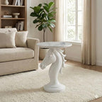 Modern End Table Living Room - Horse Statue White Faux Marble Night Stand, 23" Tall Contemporary‌ Side Table with Horse Head Base (17.73" Wide) for Reception Area & Bedroom - style: White Horse