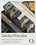 QWATCH Watch Stand Display Case - Acrylic Watch Box for 2 or 4 Watches with Jewelry Valet Tray and Drawer - color: Double - Black / Charcoal