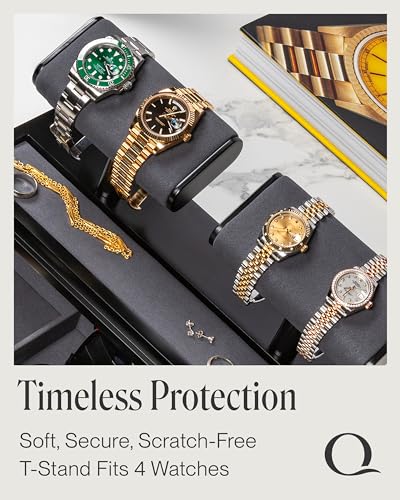 QWATCH Watch Stand Display Case - Acrylic Watch Box for 2 or 4 Watches with Jewelry Valet Tray and Drawer - color: Double - Black / Charcoal