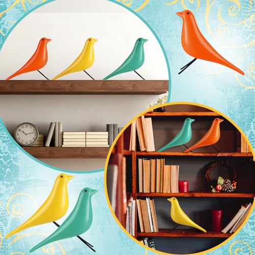 AceOrbit 3 Pcs Mid Century Modern Decor Medieval Table Decor Large Ceramic Birds Orange Blue and Yellow Ceramic Birds for Home Office Table Desktop Bookshelf Mantelpiece Shelf Centerpiece - style: Retro Style