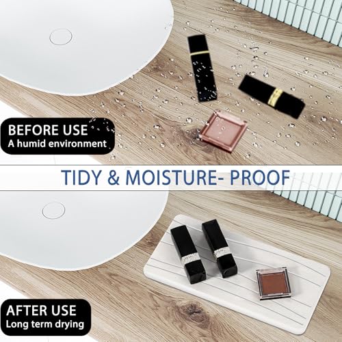 3PCS Water Absorbing Stone Tray, Fast Drying Stone Sink Tray, Stones Soap Trays, Water Absorbent Diatomite Trays, Diatomite Coasters for Kitchen Sink Bathroom Counter, Hand Soap Dish & Holders - color: 1pcs 21×10cm + 2pcs 10×10cm White Wave