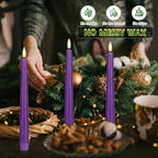 Purple Flameless Taper Candles with 3D Wick, 9.6" Real Wax LED Candles with Remote, 3 Pack Flickering Candlesticks Battery Operated, Classic Tall Taper Candle for Home, Wedding, Party - color: Purple
