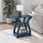 FROMJBEST End Tables Living Room, End Table end Table with Charging Station and USB,Navy Blue Side Table, Nightstand for Bedroom,3 Tier End Table with Storage Shelf for Living Room - color: Navy Blue