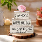 Yuntau 4 Pcs Farmhouse Flower Wooden Tabletop Decor Farmhouse Tiered Tray Decor Rustic Faux Decorative Wood Block Sign Inspired Gift Centerpiece Table sign for Home Shelf Supplies - style: Flower