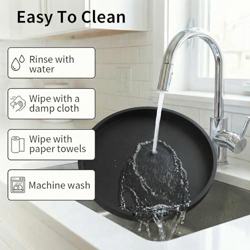 Round Tray Silicone Black, 10.6 Inch Bathroom Tray Countertop Decor, Vanity Trays for Bathroom Organizers, Waterproof Bathroom Tray for Counter, Decorative Coffee Table Tray - color: Black, size: 10.6