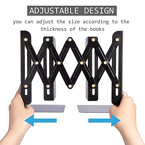 Aobopar Adjustable Book Ends, Metal Bookends for Heavy Books, Desk Book Holder for Shelves, Book Organizer for Desk, Suitable for Office, Home and School Use (Black) - color: Black