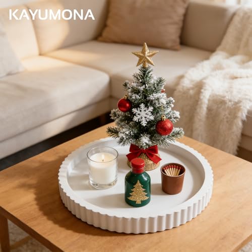 Modern Decorative Tray for Coffee Table, 11" Wooden White Round Small Decor Tray for Candle, Perfume, Vanity, Kitchen Island Counter & Table Centerpiece - color: White