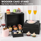 6 Pack Wood Cake Cupcake Stand Buffet Risers, Wooden Display Stand Wood Display Riser, Square Food Display Risers for Party Wedding Birthday Home (6" 7" 8" 9" 10" 11") - color: Black 6pcs (6" 7" 8" 9" 10" 11")