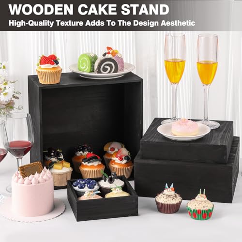 6 Pack Wood Cake Cupcake Stand Buffet Risers, Wooden Display Stand Wood Display Riser, Square Food Display Risers for Party Wedding Birthday Home (6" 7" 8" 9" 10" 11") - color: Black 6pcs (6" 7" 8" 9" 10" 11")