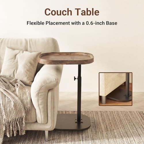 Adjustable Height TV Dinner Tray Table for Eating, 360°Swivel Small C Shaped End Side Table for Living Room, Bedroom,Hospital, Couch Armrest Table that Slide Under Sofa, Bed, Desk - style: Oval-Adjustablle Height