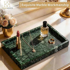 Large Bathroom Vanity Tray, Real Natural Marble Tray 12 inch, Emerald Green Marble Stone Toilet Tank Trays, Modern Dresser Trays, Countertop Organizer for Kitchen Counter, Soap Dispenser - color: Emerald Green 12-in Rect
