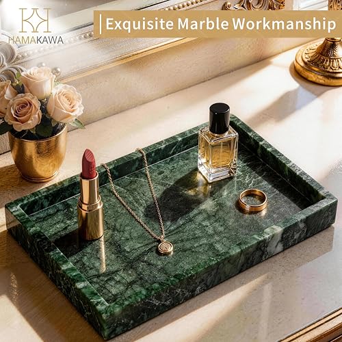 Large Bathroom Vanity Tray, Real Natural Marble Tray 12 inch, Emerald Green Marble Stone Toilet Tank Trays, Modern Dresser Trays, Countertop Organizer for Kitchen Counter, Soap Dispenser - color: Emerald Green 12-in Rect