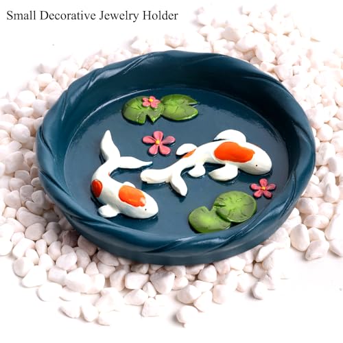 Koi Fish Ring Dish - Resin Jewelry Tray, Jewerly Holder for Women& Engagement Gift, Wedding Ring Holder for Ceremony, Key Bowl for Trinkets, Small Decorative Tray - color: Dark blue