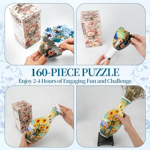 3D Puzzles Vase for Adults, Crafts for Adults, 160 Pieces Plastic DIY Unique Flower Vase with LED Light House Warming Gift Birthday Gifts for Flower Arrangements and Home Decor (Sunflowers) - color: Sunflowers
