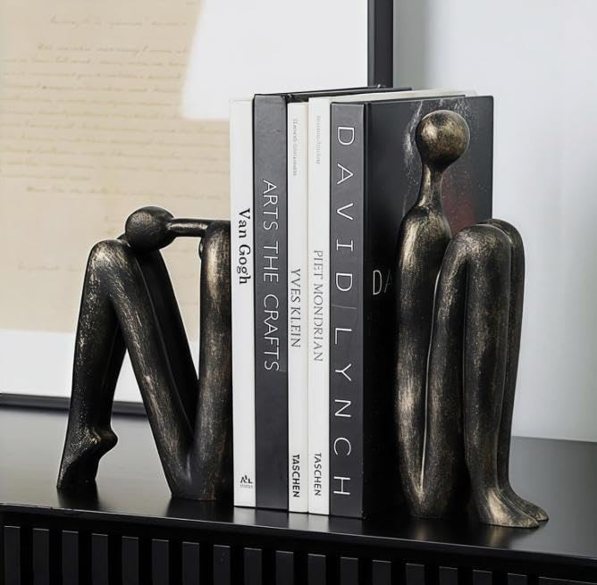 Decorative Bookends for Shelves,Book Ends Unique Thinker Statue,Resin Non Skid Book Ends to Hold Books Decorative,for Home,Office Desk,Bookshelf,Study,1Pair/2Piece 11'' (Bronze) - color: Bronze