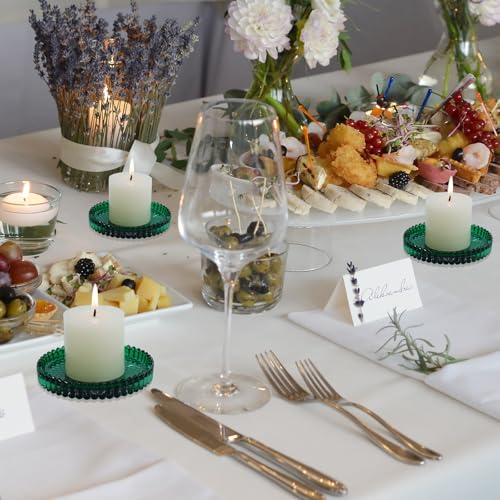 Candleholder Glass Candle Holder Plates Set of 6, Round Glass Candle Tray Plates for Dining Wedding Lantern Festival Party Evening Light, Green - color: Green